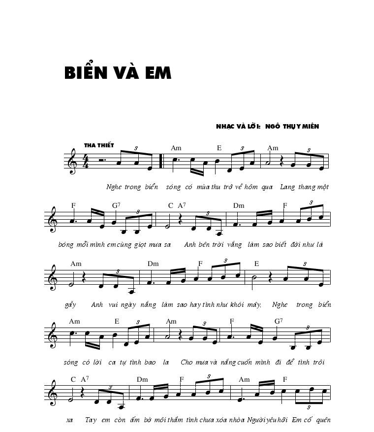 Sheet nhạc Biển Và Em